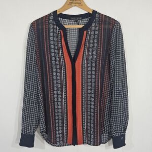 Sanctuary Scarf Print Sheer Blouse Size S Roll Tab Sleeve